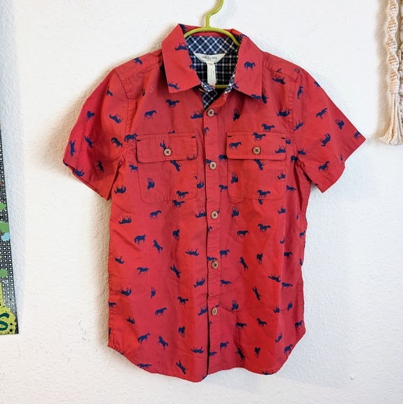 Matilda Jane HORSING AROUND Boys Red Cotton Short Sleeve Button Down NWT Boys 8 - Picture 3 of 8